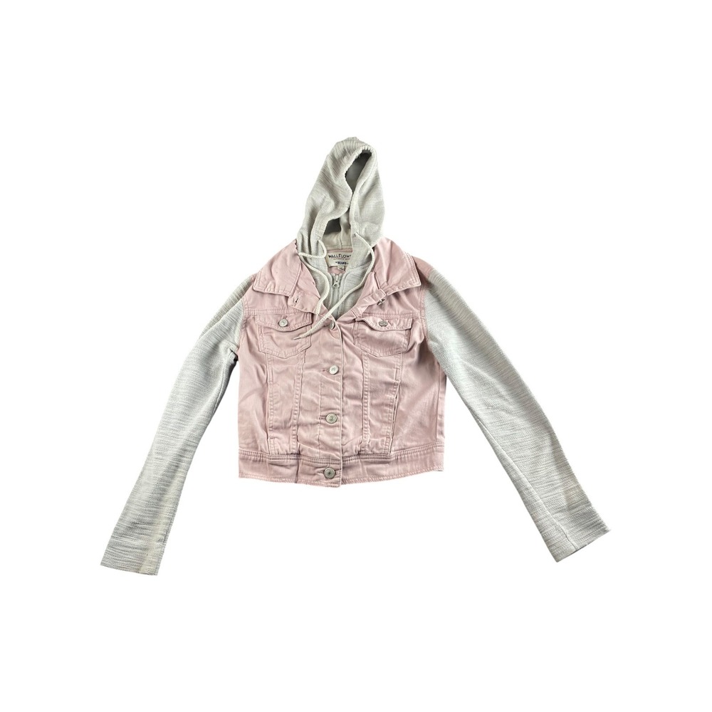 Wallflower Pink Denim Jacket with Gray Hoodie Sleeves and Hood‎ Size S